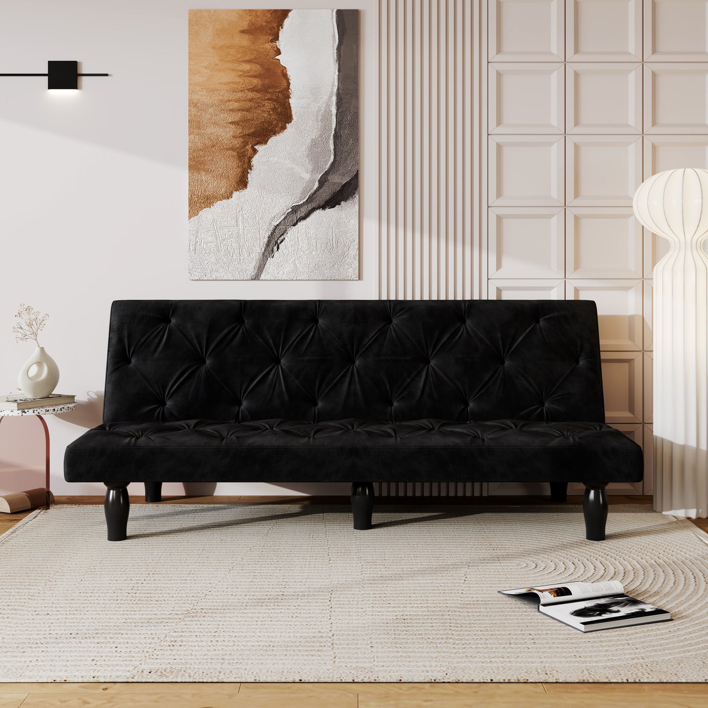 Giza Convertible Velvet Sofa Bed - Green - Matt Black