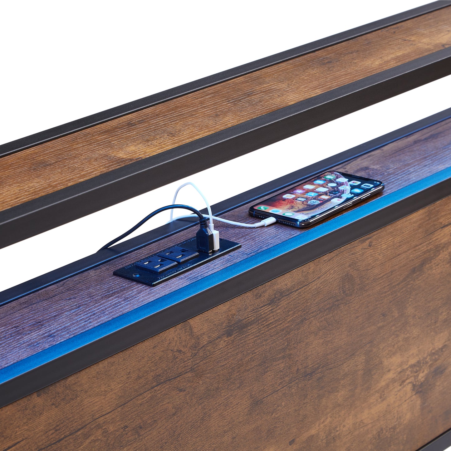 Fusco King Size Platform Bed Frame - Black+Brown