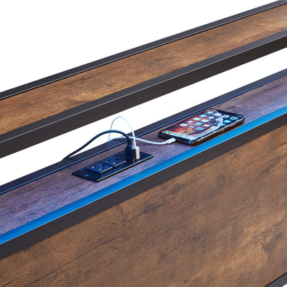 Fusco King Size Platform Bed Frame - Black+Brown