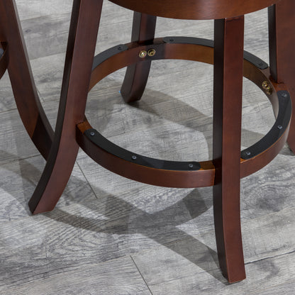 Counter Height Slat Back Swivel Stool, Cherry Finish, Beige Fabric Seatq