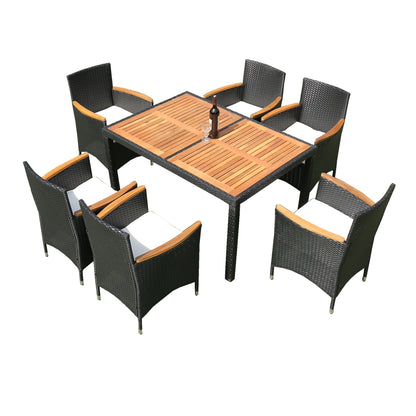 Shavon 7 Pc Outdoor Patio Wicker Dining Sett - Black