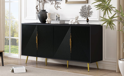 Aida Wave Geometric Design Sideboard Buffet - Black