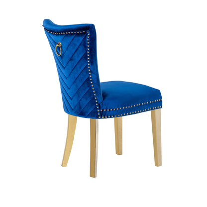 Estrada Dining Velvet Chair with Gold Leg (Set of 2) - Blue