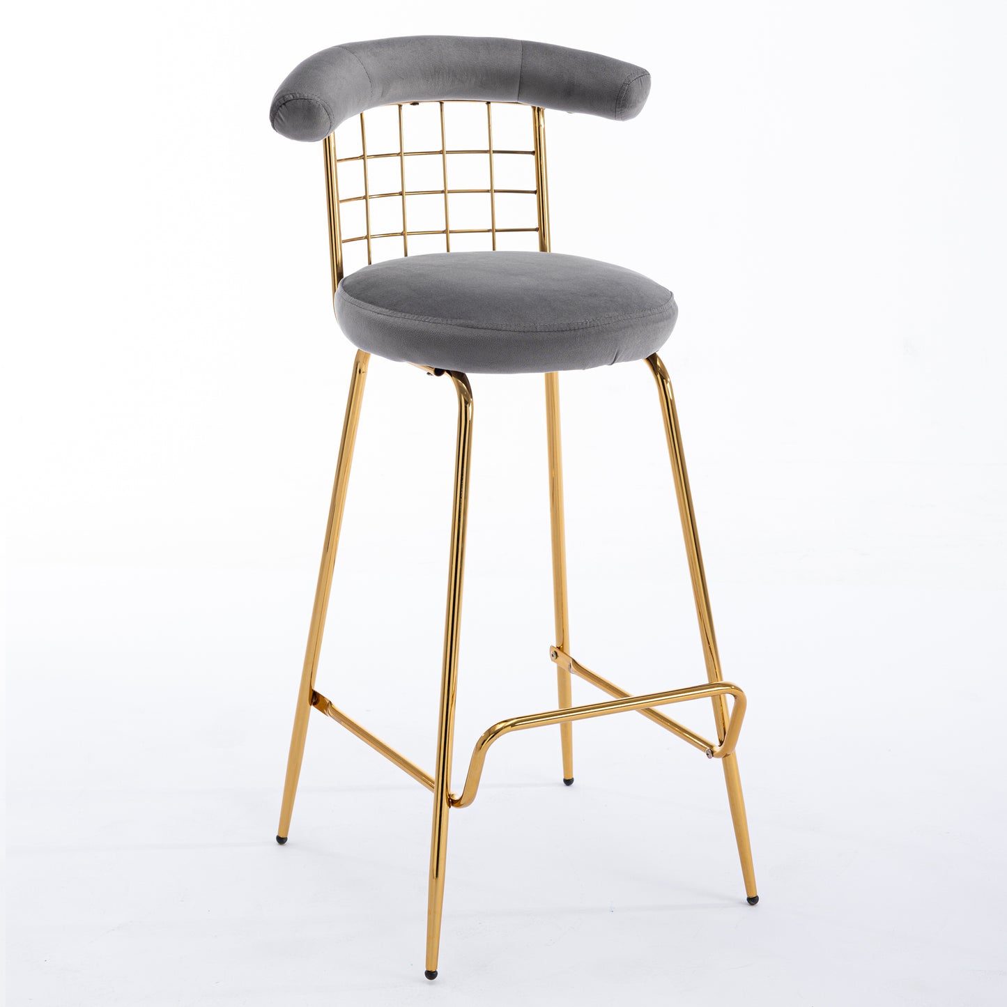 Retro Luxury Velvet  High Bar Stool  - Gray Set of 2