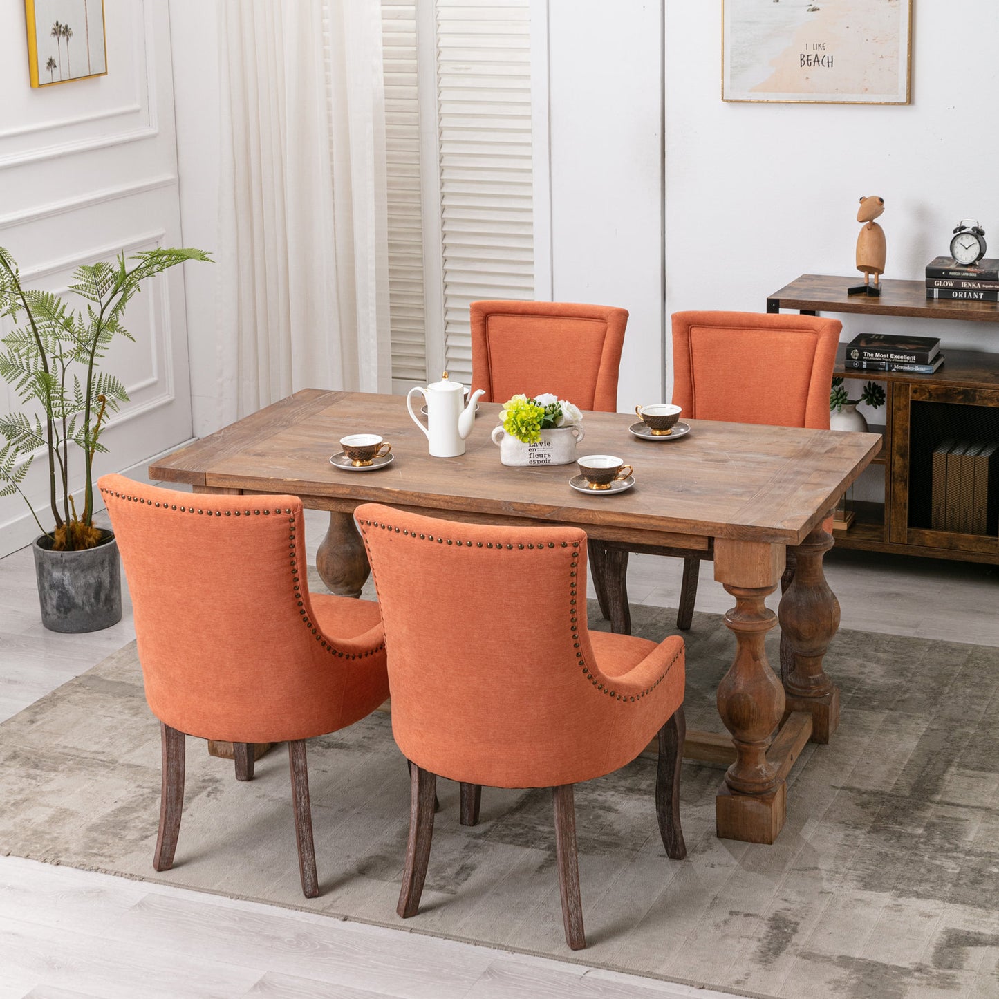 Harrison Dining Fabric Chair with Solid Wood Leg (Set of 2) - Orange