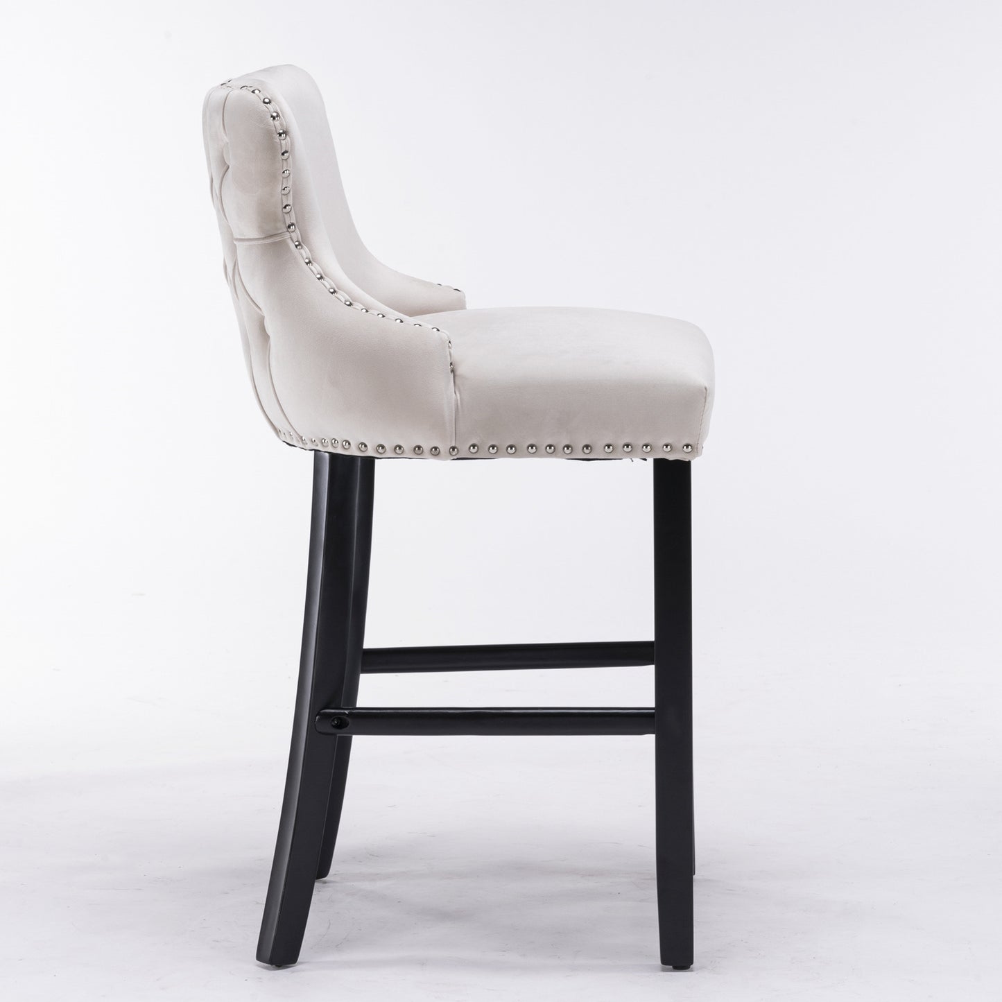 Family  Velvet Upholstered Wing-Back Bar Stools - Beige Set of 4