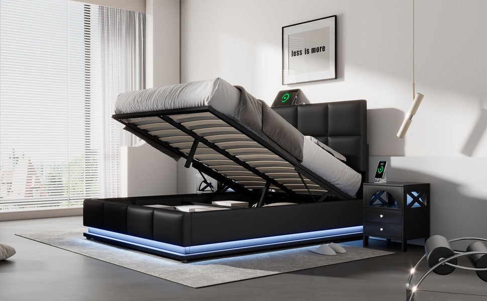 Lino Full Size PU Storage Bed w Hydraulic System - Black