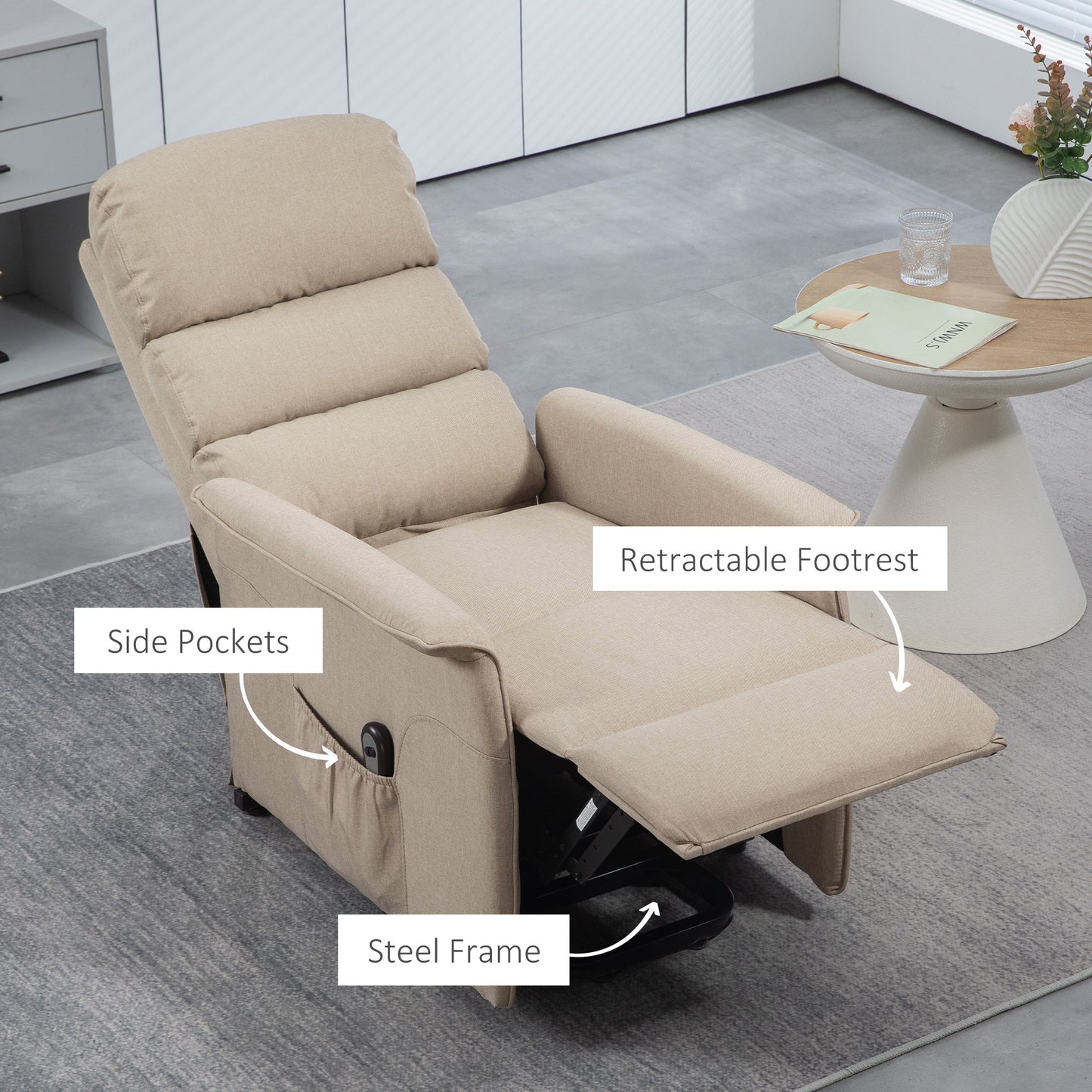 Moss Fabric Power Lift Recliner Chair - Beige