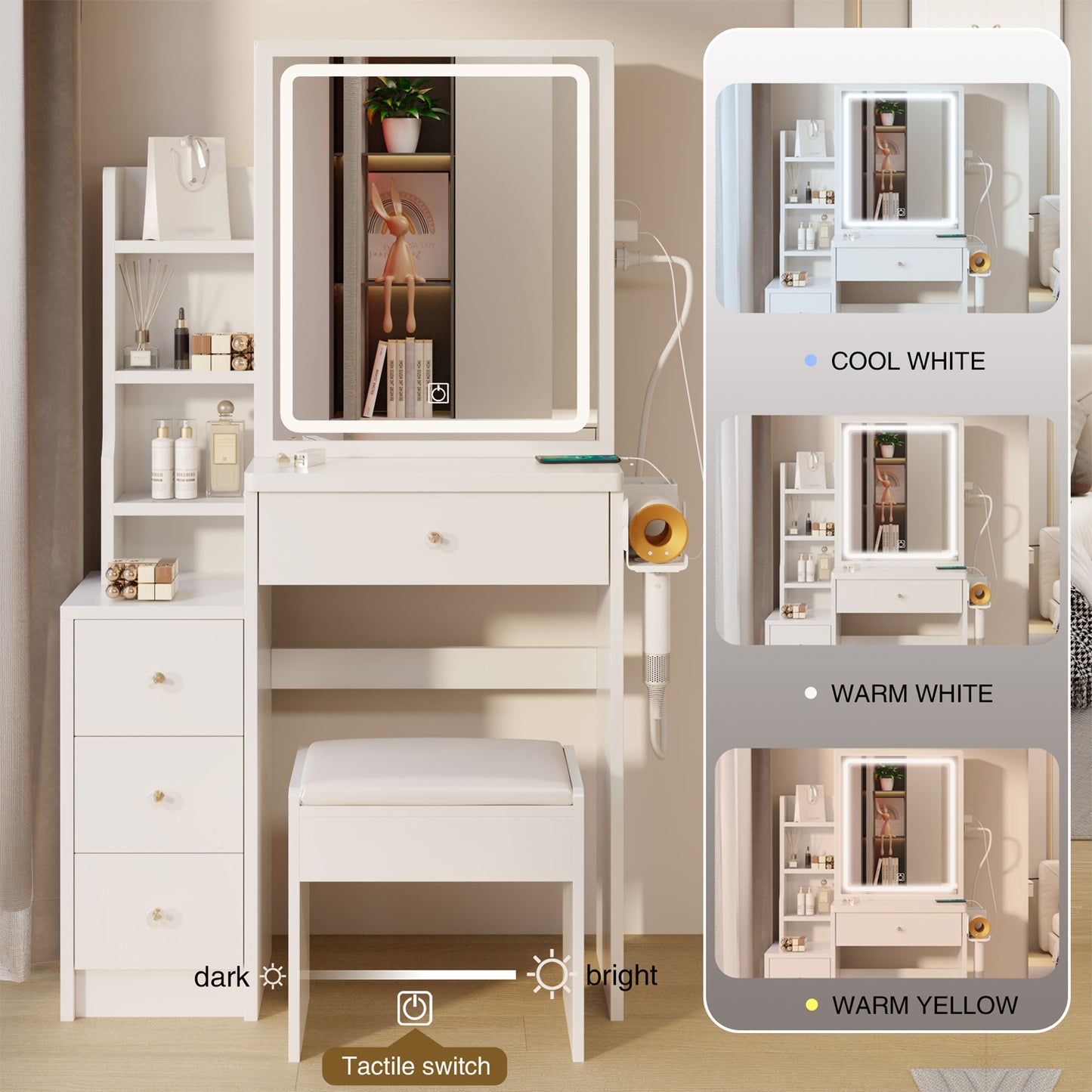 Dova Makeup Vanity Desk Set - White