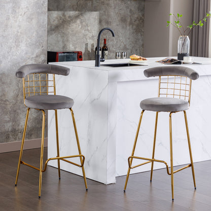 Retro Luxury Velvet  High Bar Stool  - Gray Set of 2