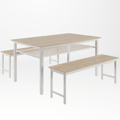 Moss 3pc Dining Set Farmhouse Table with 2 Benches - White Oak