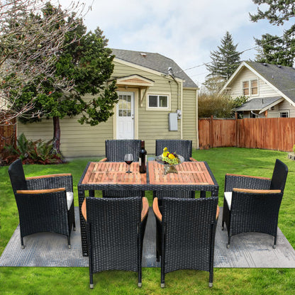 Shavon 7 Pc Outdoor Patio Wicker Dining Sett - Black