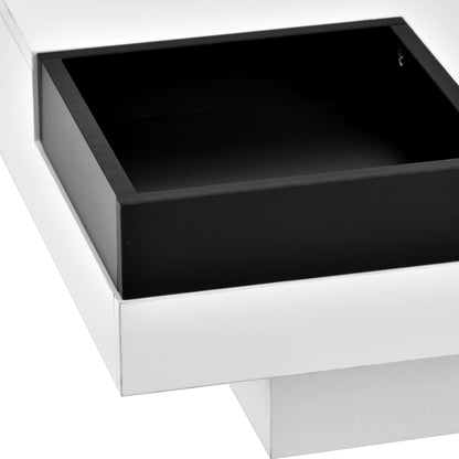 Square Coffee Table with Detachable Tray and LED Lights - White