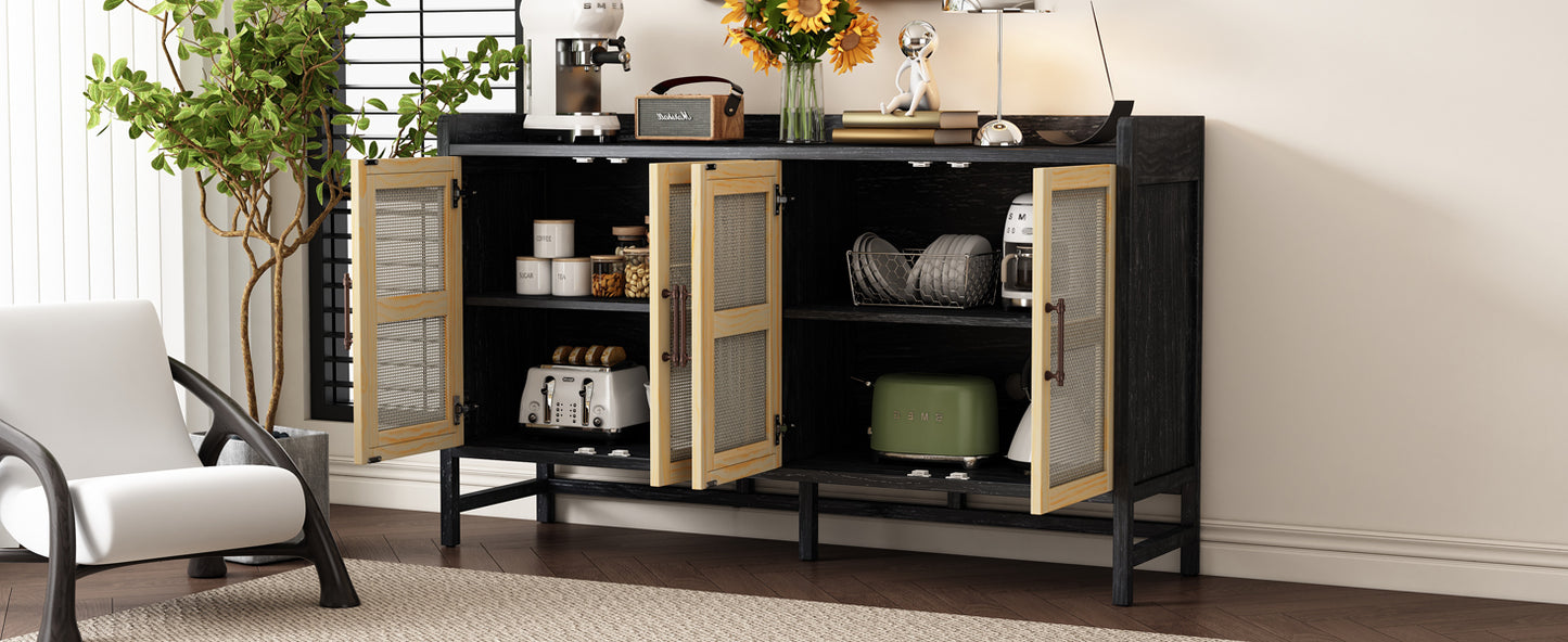 Hana Rattan Doors Sideboard Buffet - Black