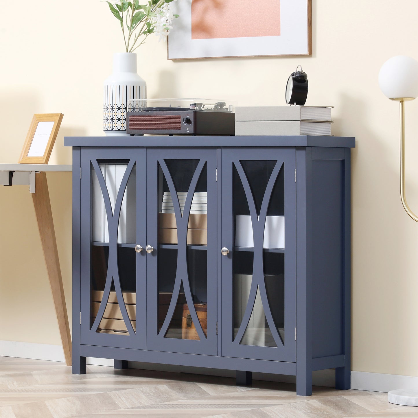 Arc Pattern Sideboard Buffet - Gray