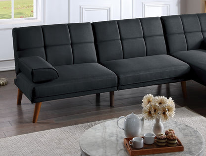 Jovan 2pc Sectional Sofa Set  Solid wood Legs Tufted Couch - Black