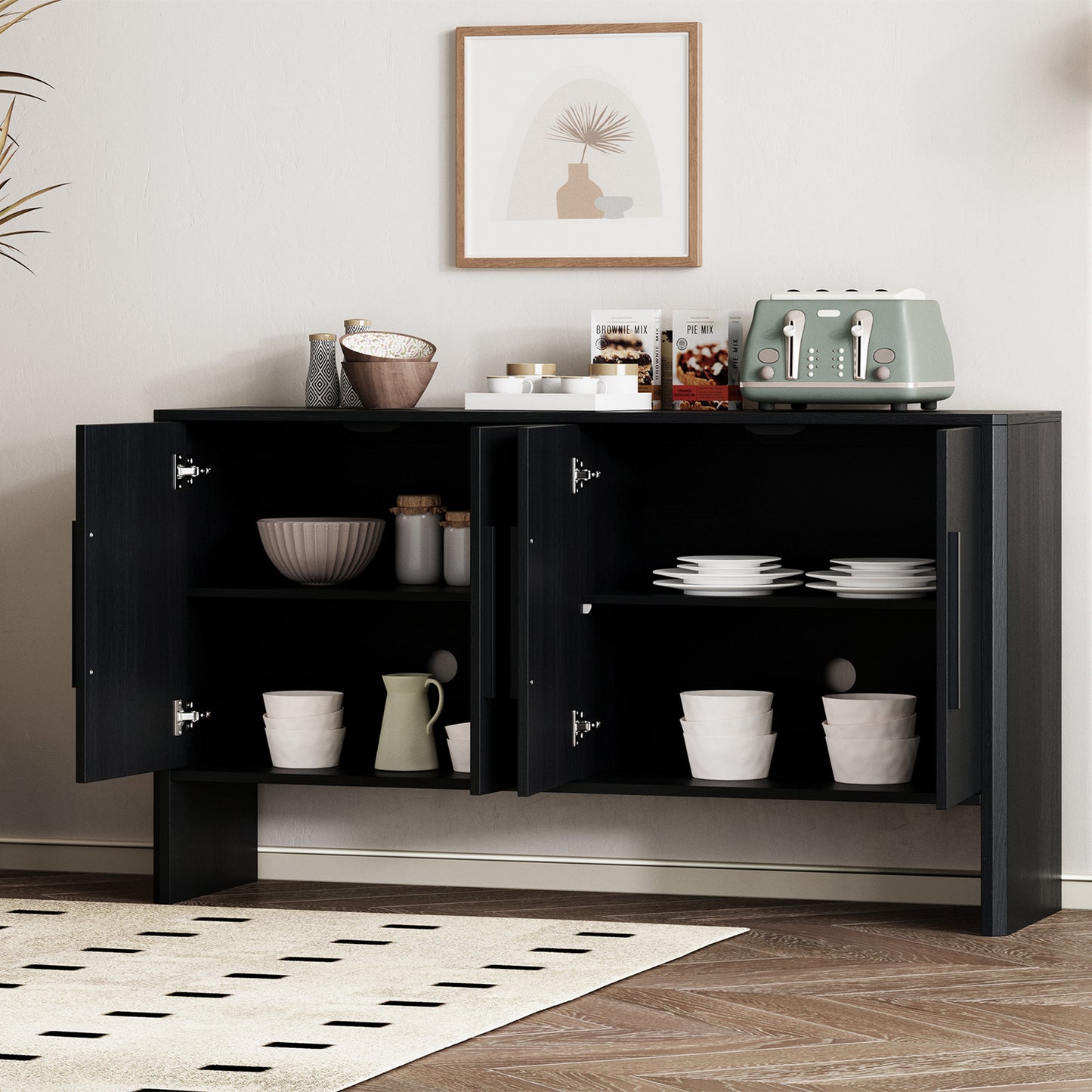 Miya Retro Sideboard Buffet - Black