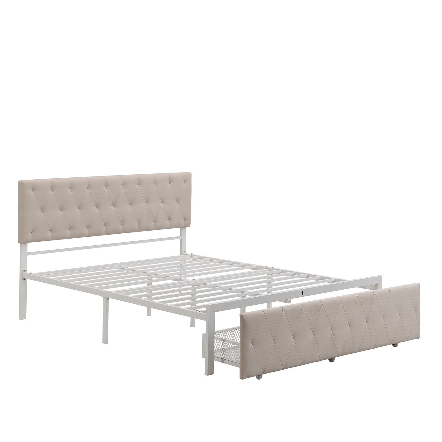 Apex Queen Size Storage Bed Metal Platform Bed with Drawer - Beige