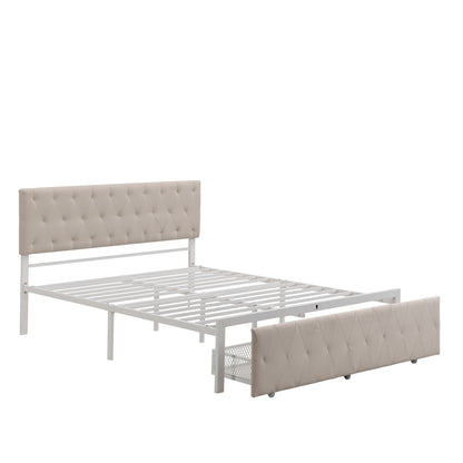 Apex Queen Size Storage Bed Metal Platform Bed with Drawer - Beige