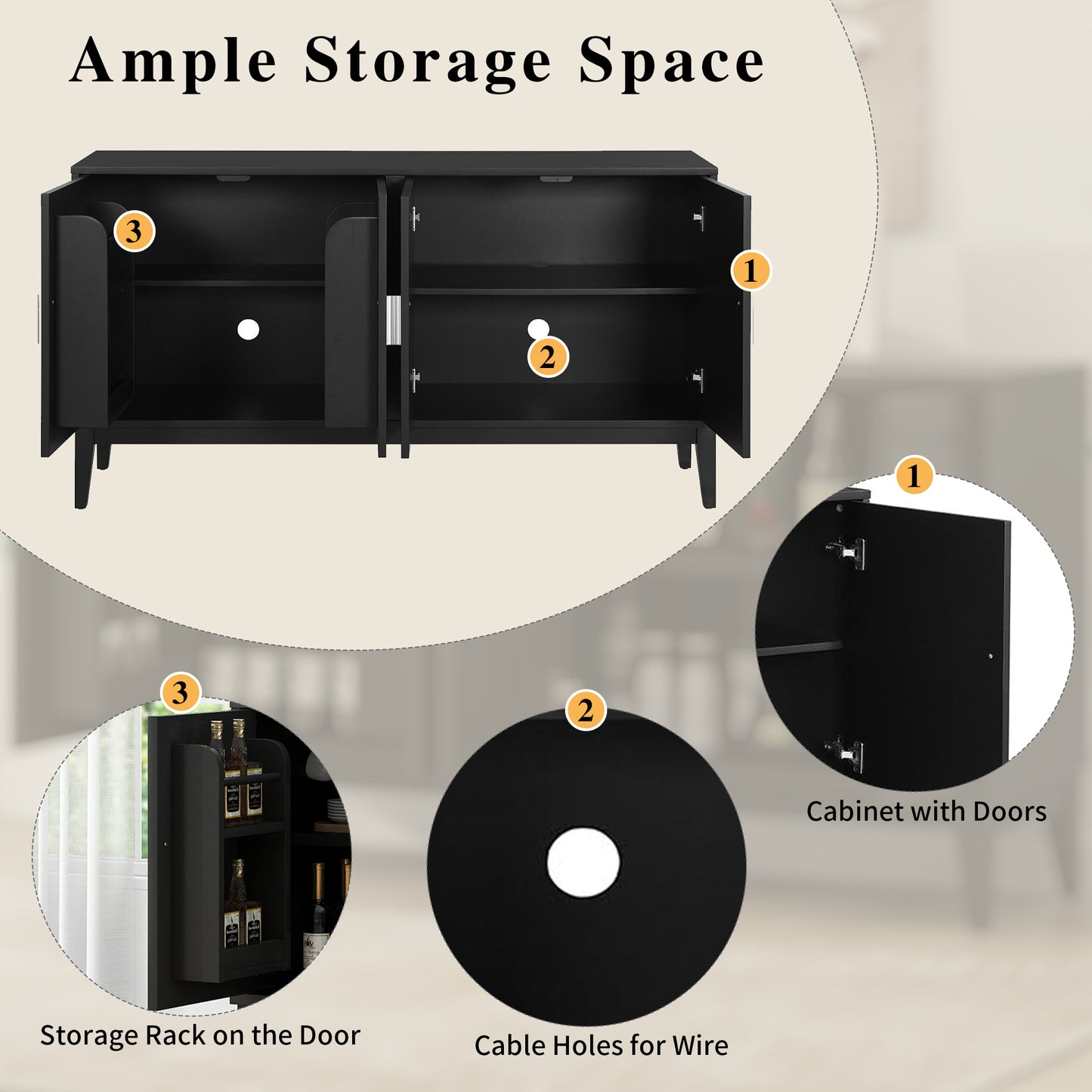 Sonia 4-Door Sideboard Buffet - Black