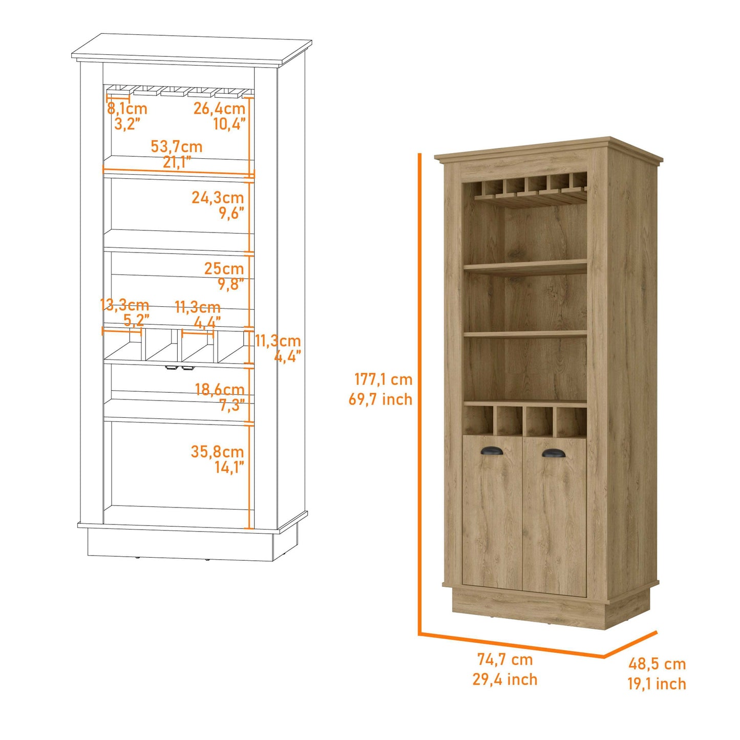 Tyler 4-Built In Wine Rack Bar Cabinet - Macadamia