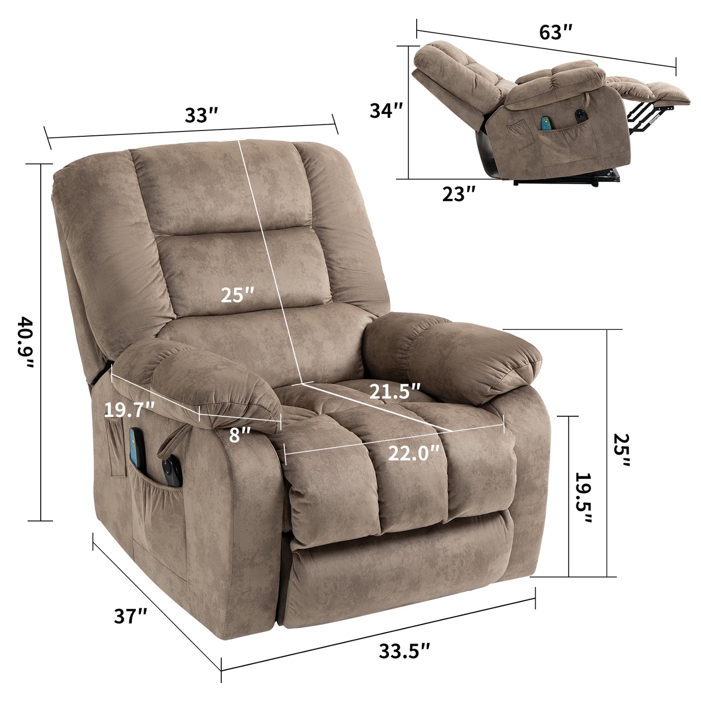 Kiara Recliners Lift Chair - Beige+Brown
