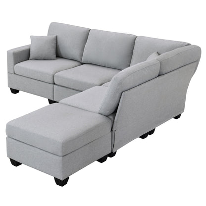 Aria 5-Seat Modular Sectional Set with Convertible Ottoman - Gray