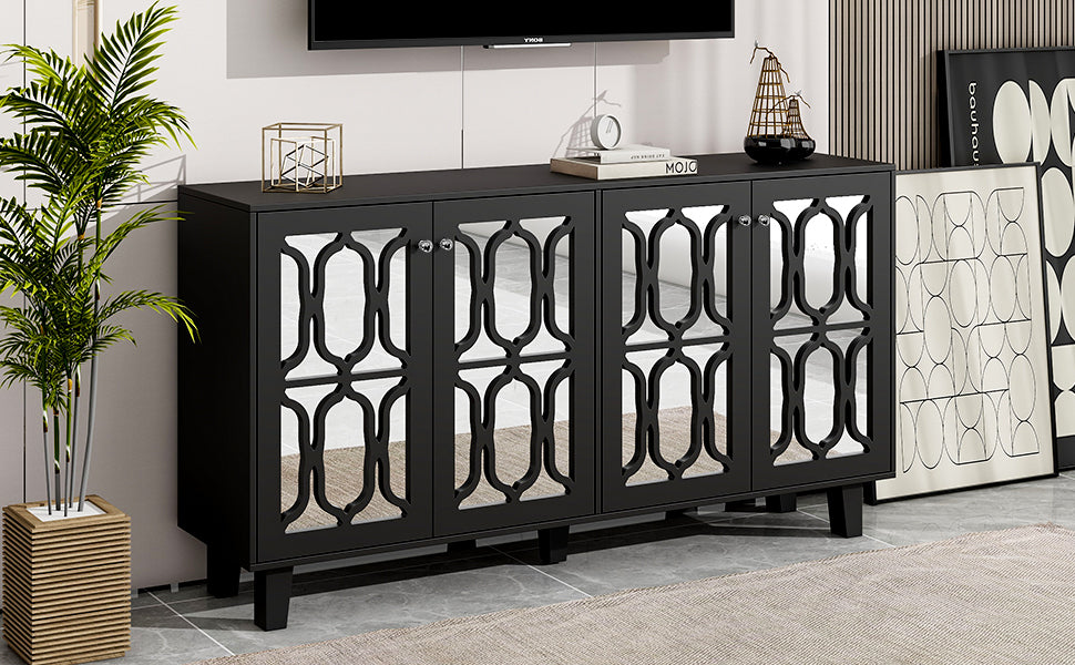 Hynes 4-Door Mirror Buffet Cabinet - Black