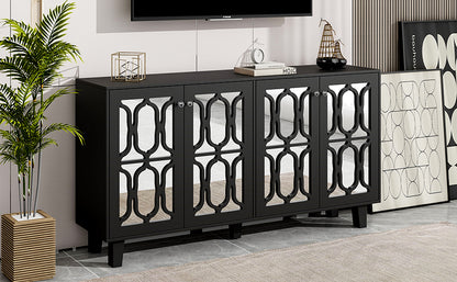 Hynes 4-Door Mirror Buffet Cabinet - Black