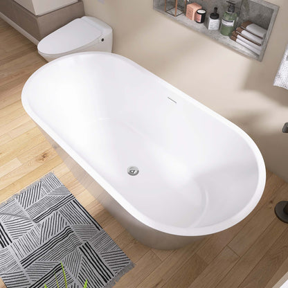 Madison 59" Minimalist  Acrylic Freestanding Soaking Bathtub  -  Gloss White