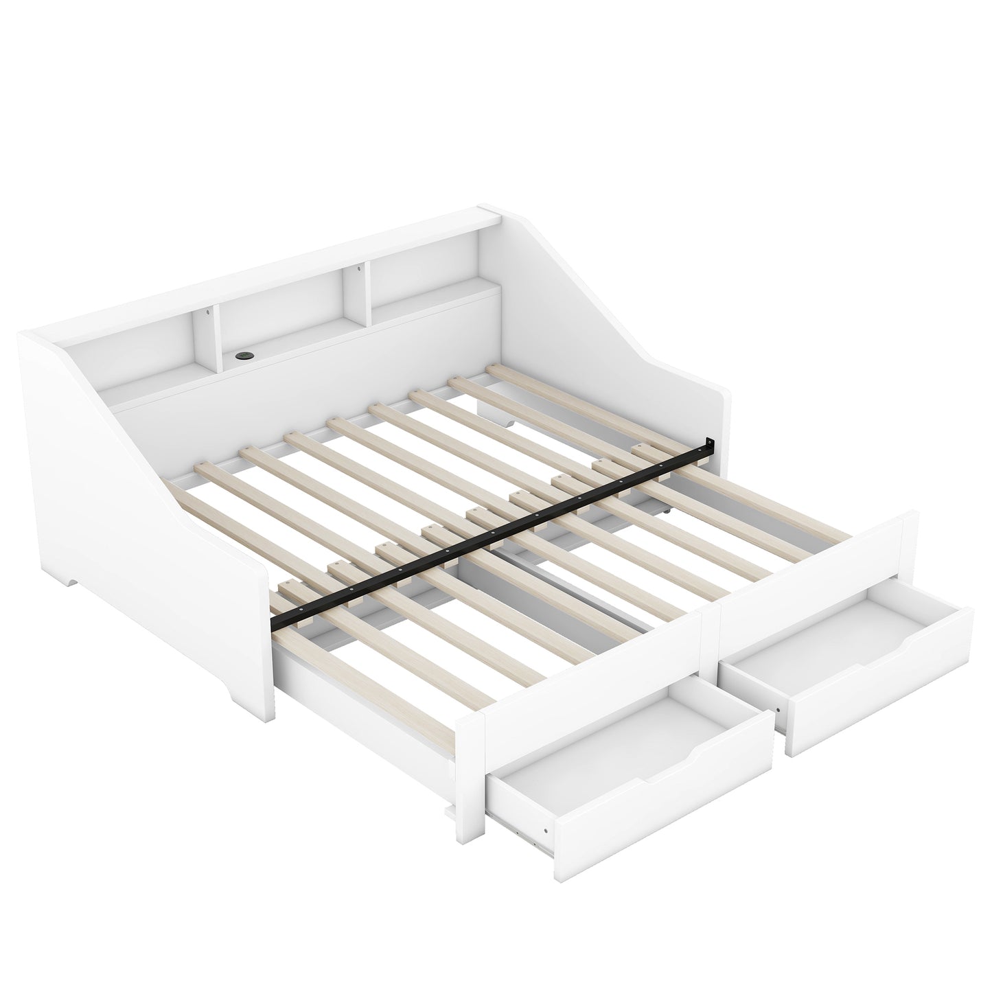 Zion Twin to King Size Daybed  with Storage Bookcases - White