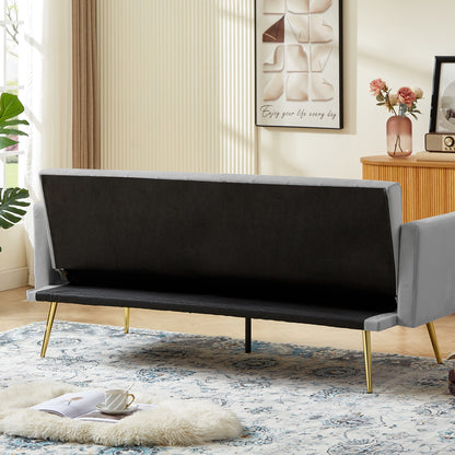 NX Convertible Velvet Sofa Bed with Metal Leg - Grey