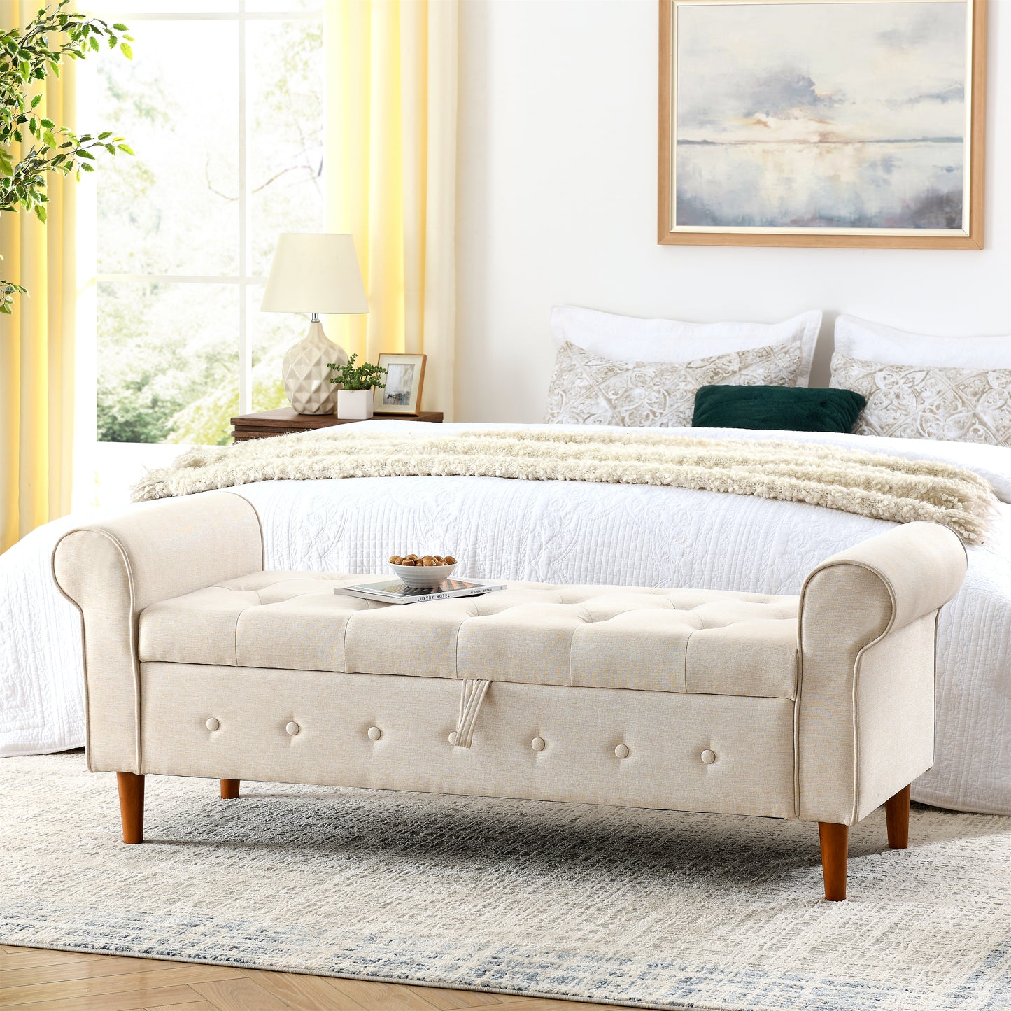 Rex Storage Ottoman Bench - Beige
