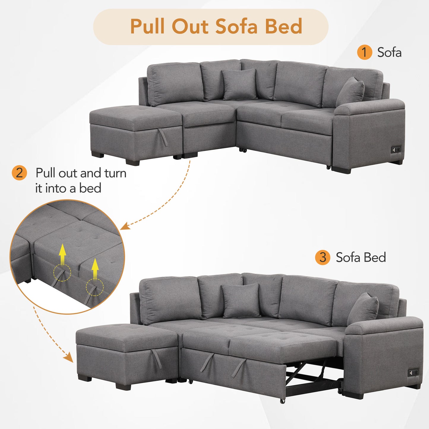 Kwame Sleeper Sectional Sofa - Dark Gray
