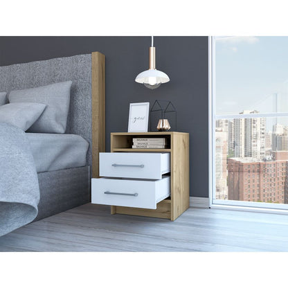 Eter Nightstand Two Drawers - White / Light Oak