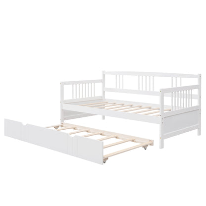 Lex Twin Size Wooden Daybed with Twin Size Trundle - White