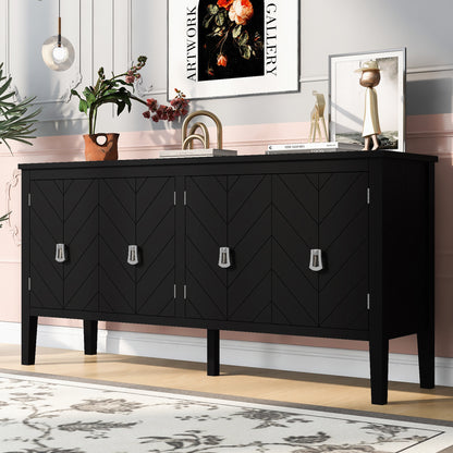 Briony Geometric Line Patterns Sideboard Buffet - Black