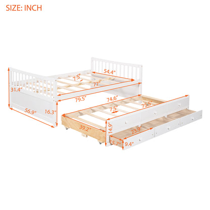Xander Full Size Daybed with  Twin Size Trundle and Drawers - White