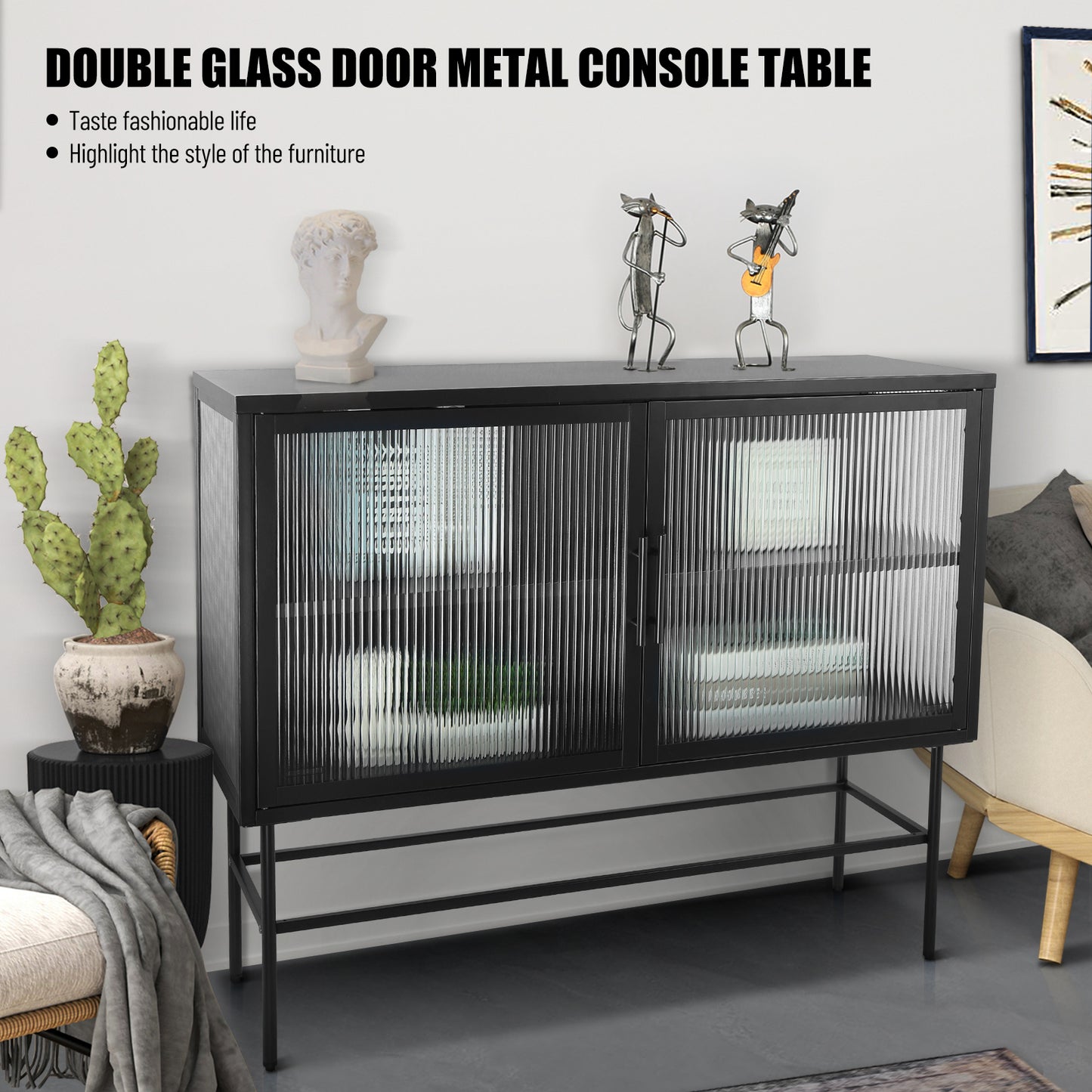Pratt II Double Door Tempered Glass Sideboard - Black