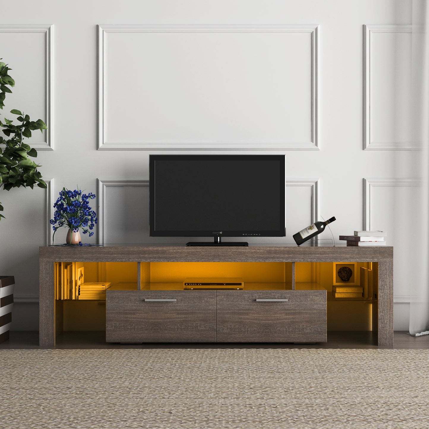 Nova 65 inches TV Stand with LED Lights - Brown
