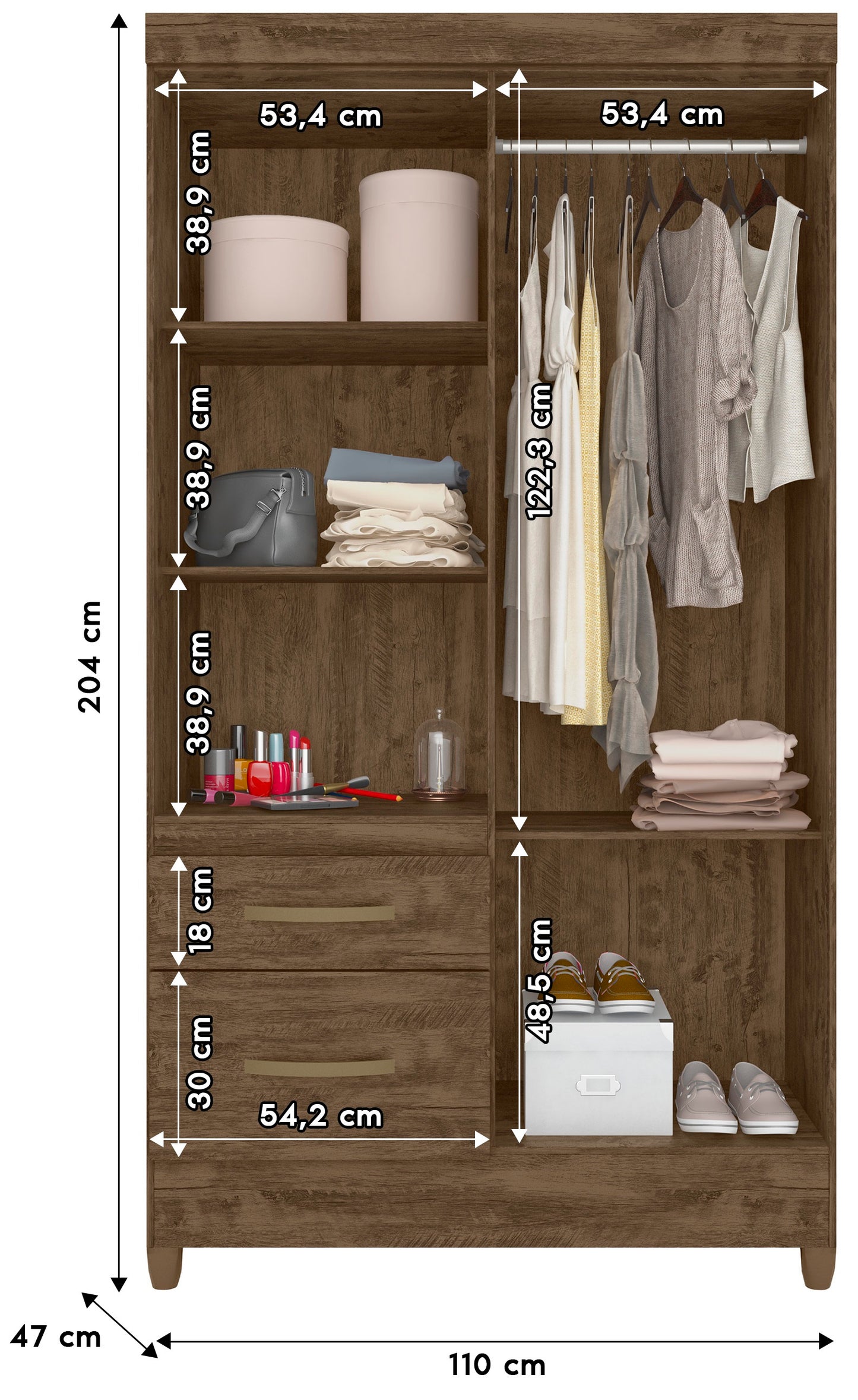 Wardrobe Madri - Brown + Mirror