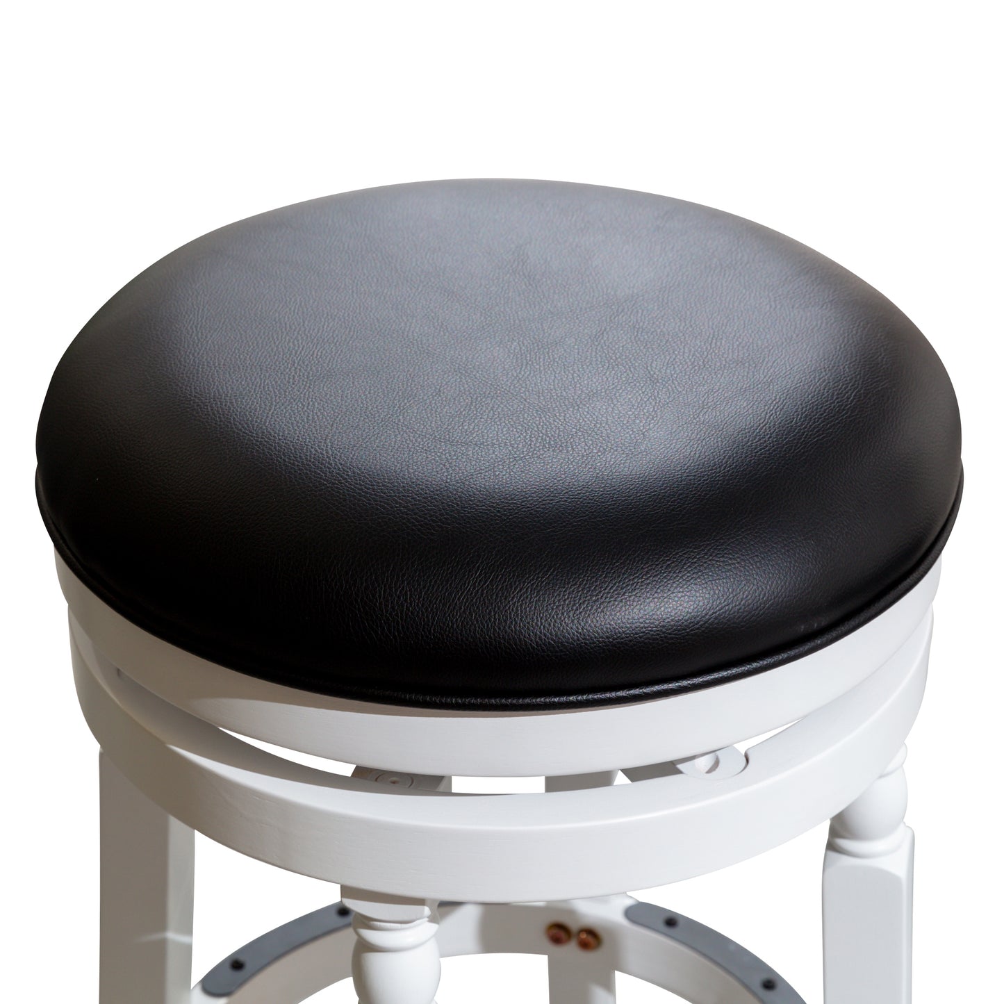 30" Bar Stool, White Finish, Black Leather Seat
