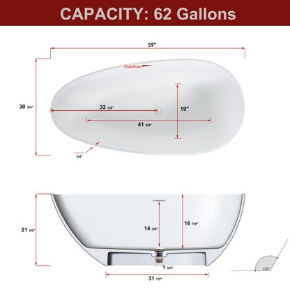 Ivan 59" Solid Surface Freestanding Bathtub - White