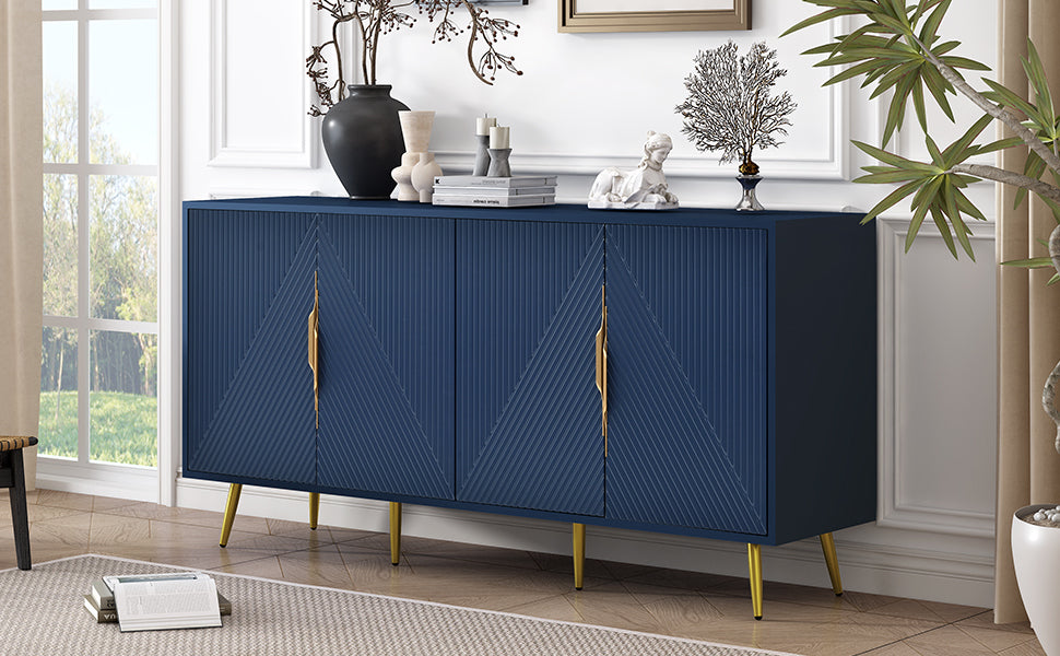 Aida Wave Geometric Design Sideboard Buffet - Navy Blue