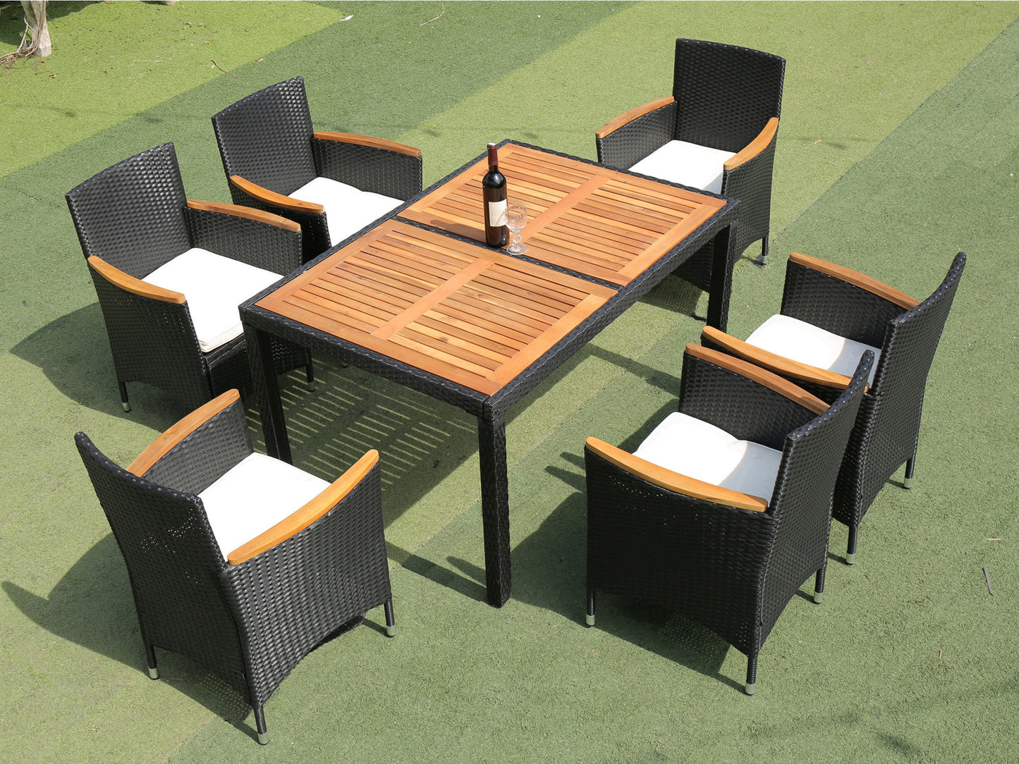 Shavon 7 Pc Outdoor Patio Wicker Dining Sett - Black