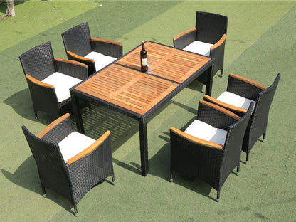 Shavon 7 Pc Outdoor Patio Wicker Dining Sett - Black