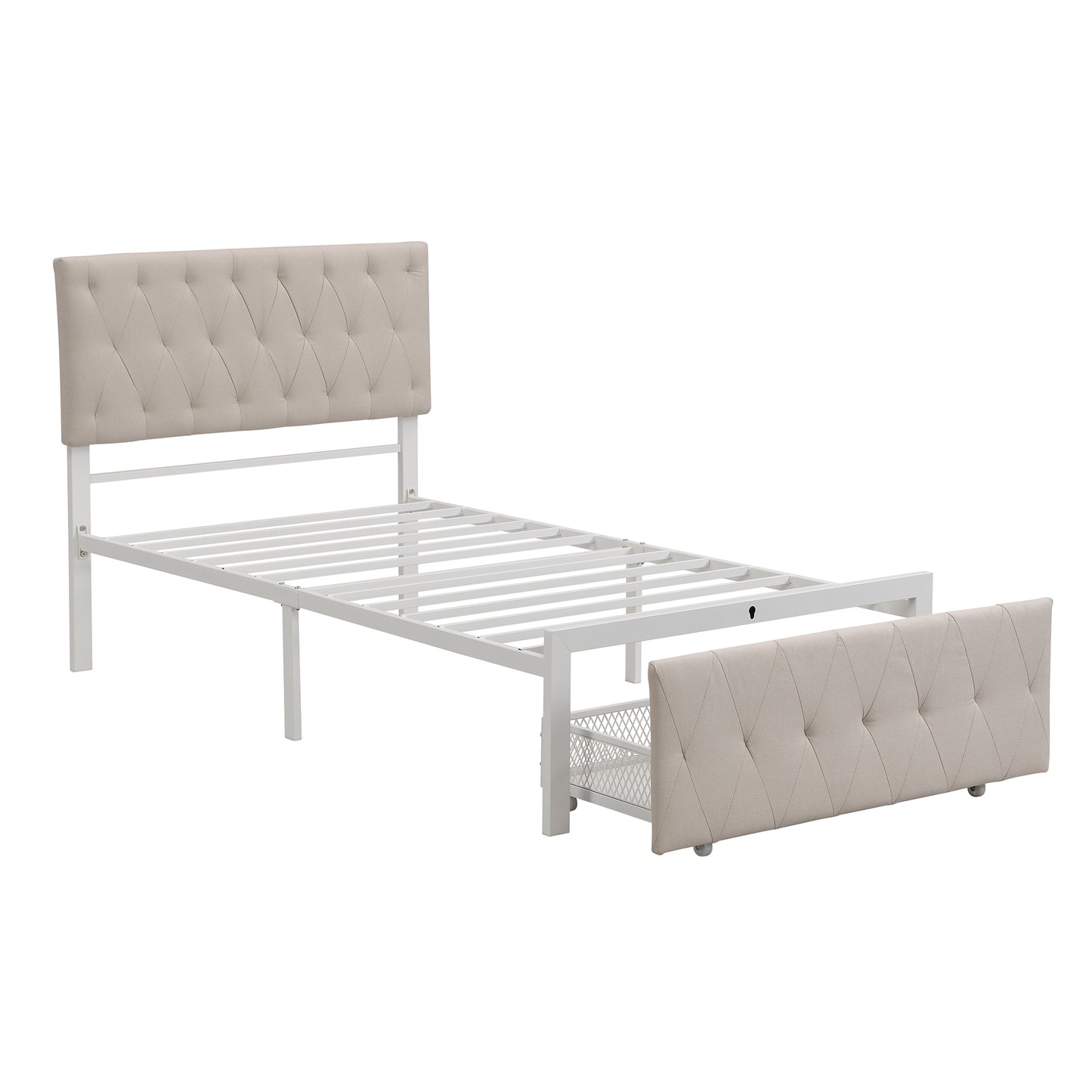 Apex Twin Size Storage Bed Metal Platform Bed with Drawer - Beige