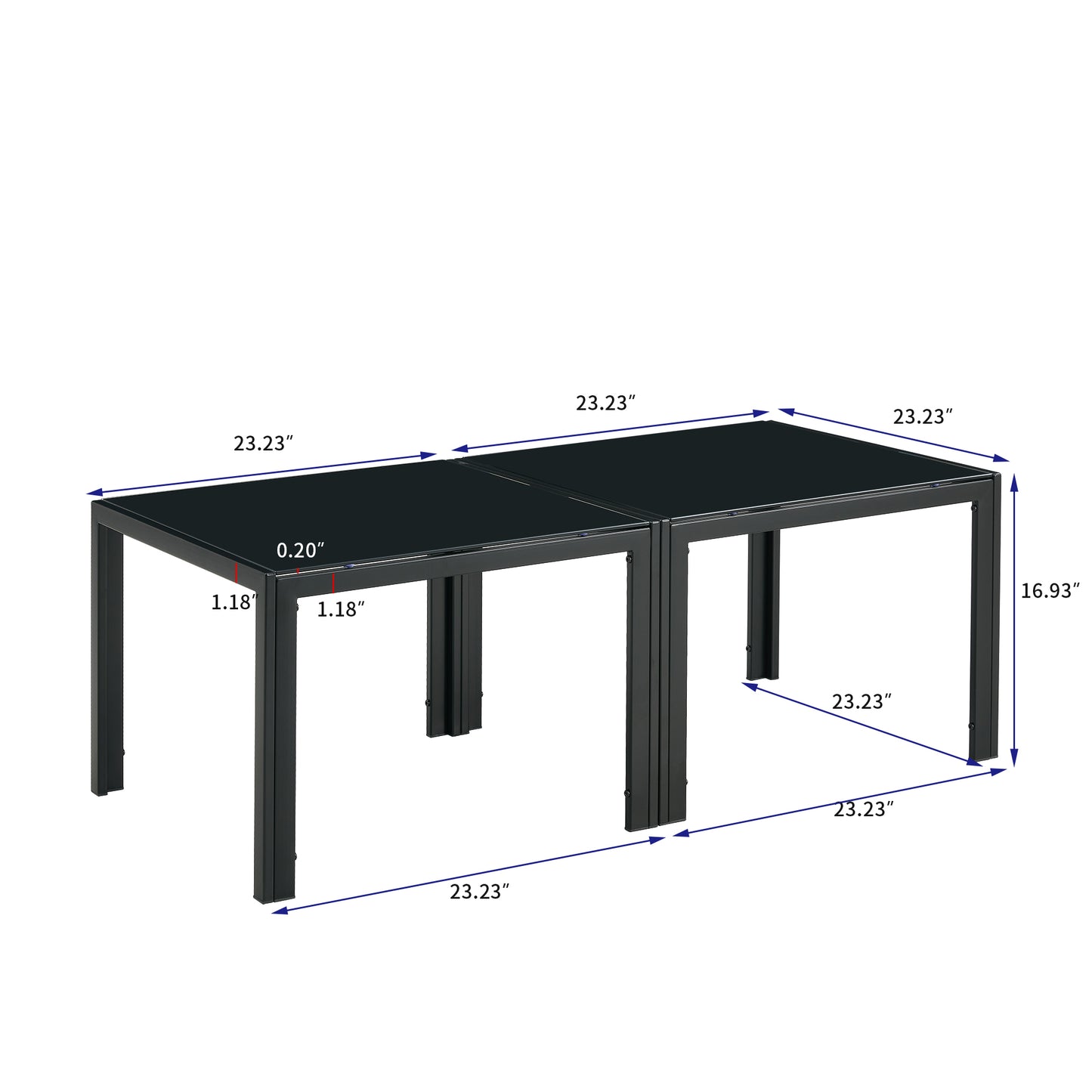 Glass Square Coffee Table Set of 2 - Black