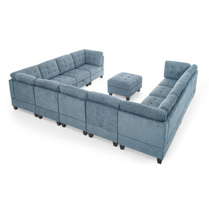 Molly Modular Sectional Sofa Seven Single Chair Four Corner and One Ottoman - Navy Blue