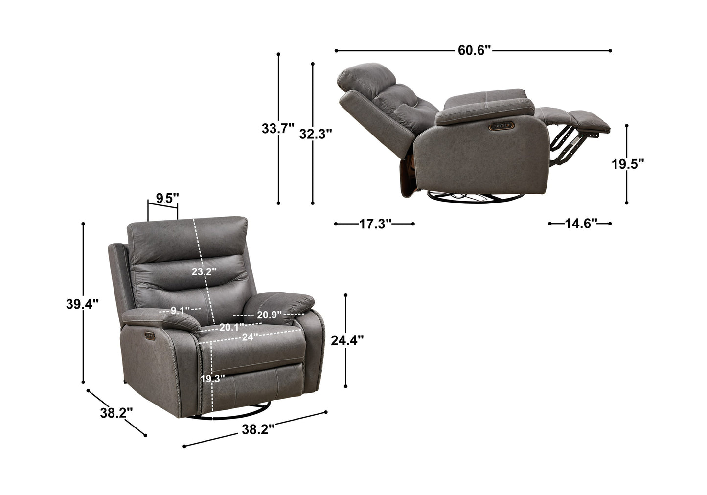 Odyssey Dual Motor Recliner Chair - Gray